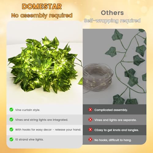 DomeStar Vines with Light for Bedroom, 300 LED Fairy Lights with Vines | Curtain String Lights with Remote for Dorm, Wedding, Party, Wall, Indoor, Outdoor Home Decor - style: 1pack-green vine-100Ft LED