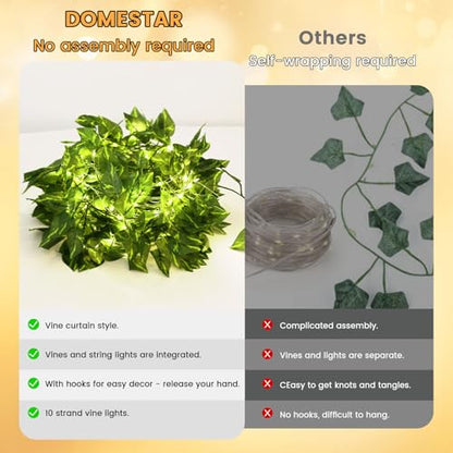 DomeStar Vines with Light for Bedroom, 300 LED Fairy Lights with Vines | Curtain String Lights with Remote for Dorm, Wedding, Party, Wall, Indoor, Outdoor Home Decor - style: 1pack-green vine-100Ft LED
