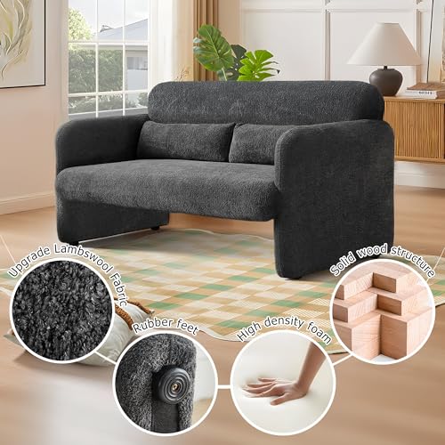 59" W Upgrade Lambswool Fabric Loveseat Sofa, Modern Love seat Couch, Solid and Easy to Install, Upholstered 2-Seater Couch for Bedroom, Apartment, Living Room - color: Dark Gray, size: 30.31"D x 59.08"W x 31.5"H