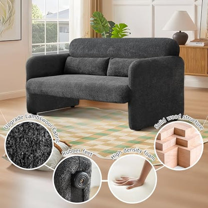 59" W Upgrade Lambswool Fabric Loveseat Sofa, Modern Love seat Couch, Solid and Easy to Install, Upholstered 2-Seater Couch for Bedroom, Apartment, Living Room - color: Dark Gray, size: 30.31"D x 59.08"W x 31.5"H
