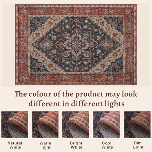 Tangsoo Vintage 2x3 Washable Rugs for Entryway, Non Slip Small Area Rug | Oriental Indoor Front Door Rug Mat, Soft Low Pile Small Carpet Throw Rugs for Entry Entrance Kitchen Bedroom Dark Blue/Orange - color: Rust/Dark Blue, size: 2' X 3' (Rectangular)