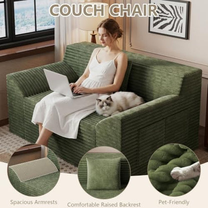 42" Boneless Oversized Chair with Side Pocket, Sofa Small Single Couch in a Box, Deep Seating Boneless Chair for Bedroom Living Room Office Apartment, No Assembly, Green - color: Green, size: 42'' Style 4