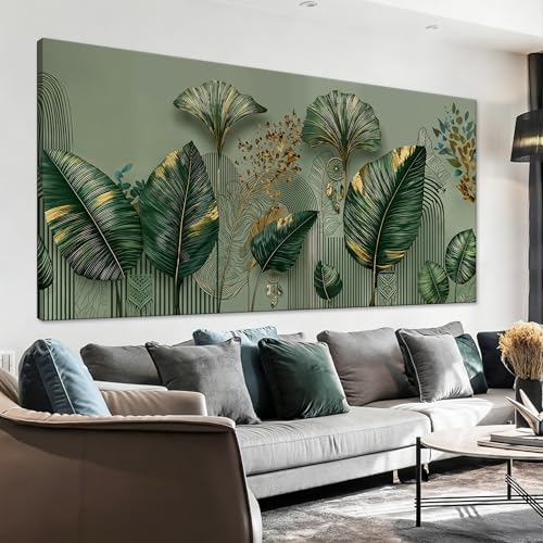 Modern Botanical Wall Art Prints Tropical Green Leaf Gold Accent Canvas Wall Art Decor For Living Room Green Wall Decor Artwork For Walls Pictures For Bedroom Office Home Wall Decoration Aesthetic 20" X 40" - color: LAI-13D, size: 40"L x 20"W