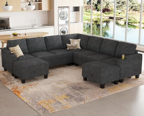 Belffin Modular Sectional Sofa Couch with Storage U Shape Convertible Corner Couches for Living Room Dark Grey Couch - color: Dark Grey, size: 8-seater sofa