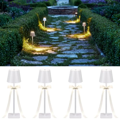 4 Pack Wedding Cordless Table Lamp LED Rechargeable 3 Colors | Touch Control Tripod with Bows, Outdoor Wedding Centerpieces, Patio Tables, Portable Reading and Ambient Night Light - style: Classic