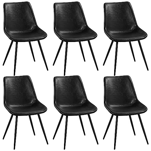 Yaheetech Dining Chairs Set of 6 Mid Century Modern Kitchen Chairs Black | Faux Leather Upholstered Dining Room Chairs with Metal Legs and Curved Backrest, Armless Side Chairs for Kitchen Living Room - color: Black, size: Set of 6