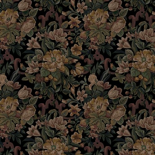 Vintage Wallpaper Peel and Stick Archival Dark Green Floral Wallpaper 17.3"x78.7"Flower Leaf Retro Contact Paper for Bedroom Thicken Waterproof Self Adhesive Wall Paper Removable Vinyl Roll - color: Vintage Brown, size: 17.3" x 78.7"