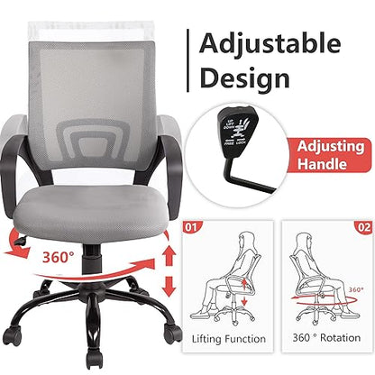 PayLessHere Office Computer Chair Ergonomic Cheap Desk Chair Adjustable Comfortable Mid Back Task Rolling Swivel with Lumbar Support for Home Office, Grey - color: Grey, style: pack of 2