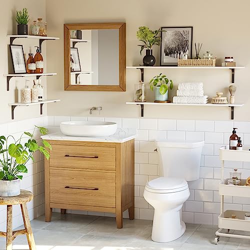 Long Wall Shelves, 23.6Inch Wooden Wall Mounted Shelves, Set of 2 | Floating Book Shelf, Sturdy Metal Bracket Easy Assembly, Max Load 22lbs, Wall Storage Ledges, Bedroom/Bathroom/Kitchen, White - color: White, size: 23.6 Inch