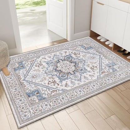OPPODREAM Soft Area Rugs 2x3, Persian-Inspired Washable Rug, Cream White & Blue - color: Cream White & Blue, size: 2' x 3' (Rectangular)