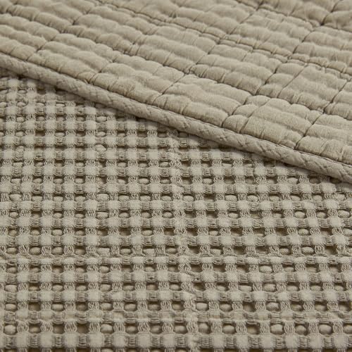 Levtex Home Mills Waffle Twin Bedspread Set (84x104in) with 1 Pillow Sham (26x20in) - Taupe - Cotton Waffle Twin Size Bedspread Set - Lightweight, Soft, Pre-Washed - color: Taupe, size: Twin Bedspread