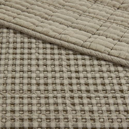 Levtex Home Mills Waffle Twin Bedspread Set (84x104in) with 1 Pillow Sham (26x20in) - Taupe - Cotton Waffle Twin Size Bedspread Set - Lightweight, Soft, Pre-Washed - color: Taupe, size: Twin Bedspread