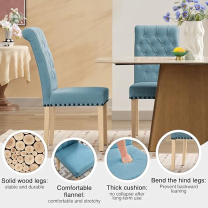 adochr Linen Dining Chairs Set of 6, Armless Parsons Chairs,Light Blue | Wooden Legs & Tufted Buttons, Upholstered Dining Room Chair for Kitchen/Dining Room/Living Room - color: Light Blue, size: 6PCS