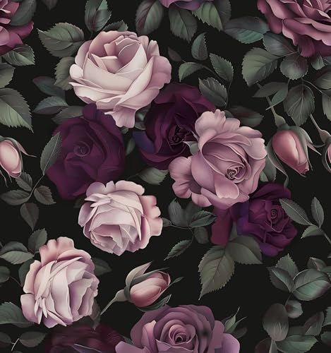 Dark Vintage Floral Peel and Stick Wallpaper 17.5" x 118",Purple | Self Adhesive/Removable/Waterproof/Thick Vinyl Contact Paper for Bathroom Bedroom Shelf Cabinet Drawer,Prepasted,Easy Peel - color: Pink/Purple, size: 118" x 17.5"
