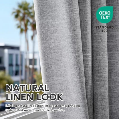 Deconovo Faux Linen 100% Blackout Curtains with Hidden Tabs & Pleat Tape, Tiebacks Included, Thermal Insulated Noise-Reducing Drapes for Bedroom & Living Room, Light Grey, 50W x 108L, 2 Panels - color: Linen Total Blackout - Grey, size: 50"W x 108"L (Pack