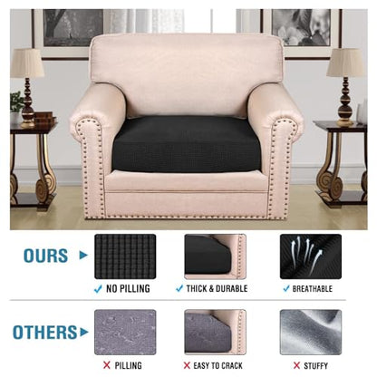 H.VERSAILTEX Super Stretch Individual Seat Cushion Covers Sofa Covers Couch Cushion Covers Slipcover Sets Thick Jacquard Textured Twill Fabric (1 Piece Chair Cushion Cover, Black) - color: Black, size: 1 Cushion Chair