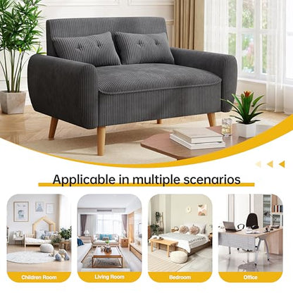47'' Small Loveseat Sofa, 2 Seat Compact Couch with Tapered Legs, Dark Grey Upholstered Furniture, Solid Wood Frame, Comfy Foam Cushion, Easy Assembly for Small Spaces - color: Dark Grey