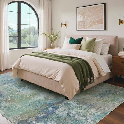 BEIMO Area Rugs 9x12 for Living Room, Blue Green Washable Abstract Rug | Modern Abstract Rug Soft Low Pile Non Slip Bedroom Dining Room Office Large Carpet, Easy Care Vacuum Friendly - color: Aquamarine/Blue Green, size: 9' x 12' (Rectangular)