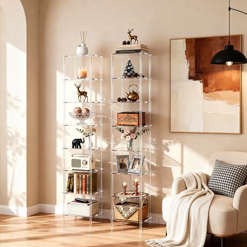 Acrylic Bookshelf, Small Bookcase, Standing Freestanding Corner Storage Shelves Display Shelf for Living Room, Bedroom (Clear, 8 Tier) - size: 8 Tier