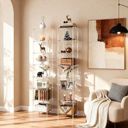 Acrylic Bookshelf, Small Bookcase, Standing Freestanding Corner Storage Shelves Display Shelf for Living Room, Bedroom (Clear, 8 Tier) - size: 8 Tier