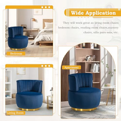 SLEERWAY 360° Swivel Barrel Chair Set of 2, Modern Velvet Round Accent Chair, Comfy Upholstered Small Armchair with Gold Metal Base for Living Room Bedroom Nursery Office Sillas para Sala, Navy Blue - color: Navy, size: 25.2" W