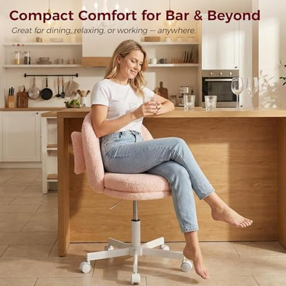 GTPLAYER Velvet Tall Office Chair with Wheels Vanity Chairs with Back, Versatile Height Use: Office to Bar Stools Small Ergonomic Comfy Armlees Computer Desk Chair with Bow Lumbar Pillow for Gift - color: Tv-pink