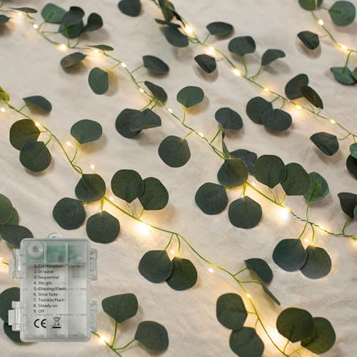 Vine with Fairy Lights, 33ft 100 LEDs Vine Lights Eucalyptus Battery Operated Indoor String Lights, Artifical Garland Leaf Fairy Light Wall Wedding Garden Dorm Bedroom Decor - color: Eucalyptus, size: 1pack-100LED