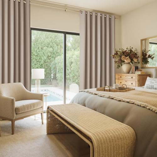 RYB HOME Mocha 100% Blackout Sliding Door Curtain Single Panel 96 inch Long | Linen Blackout Drape, Privacy Protection, Thermal Insulated, Bedroom Patio Grommets Room Divider, W60 x L96, 1 Panel - color: Mocha, size: 60"W x 96"L (Pack of 1)