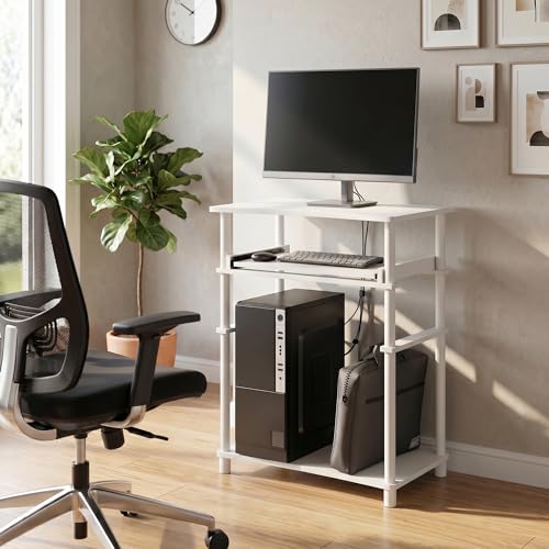 Gaming Desk with Keyboard Tray, Laptop Notebook Computer Desk, Office Desk, Desk for Study Room, Home Office, Bedroom, Dorm, White - color: White/White, size: 1 Tier