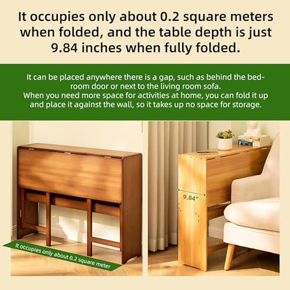 HRVEOCEI Bamboo Fold Out Desk with Storage, Mid Century Hideaway Desk for Small Spaces, Folding Computer Desk for Home Office Bedroom Apartment, Space Saving (Light Walnut) - color: Light Walnut
