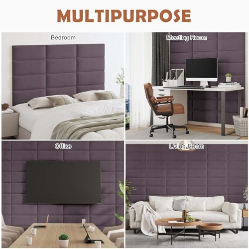 IFNOW Wall Mounted Headboard, Peel and Stick Panels, Dark Purple, King | Upholstered 3D Soundproof Acoustic Panels, Reusable and Removable, Padded Leather Bed Headboard, 12 Panels, 9.84" x 23.62" - color: Leather-dark Purple, size: King