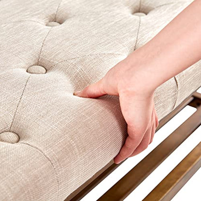 HUIMO Upholstered Entryway Shoe Bench, Button Tufted End of Bed Bench,Beige | with Solid Wood Slatted Shelf, Padded Ottoman Bench for Bedroom, Living Room, Entryway - color: Beige, style: French Country