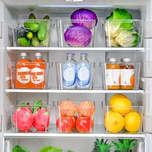 Clear Plastic Storage Bins - 12 Pack Pantry Organizers and Storage,Large Clear Pantry Organizer Bins, Plastic Containers with Handle for Kitchen, Cabinet, Bathroom, Classroom Organization - size: Large