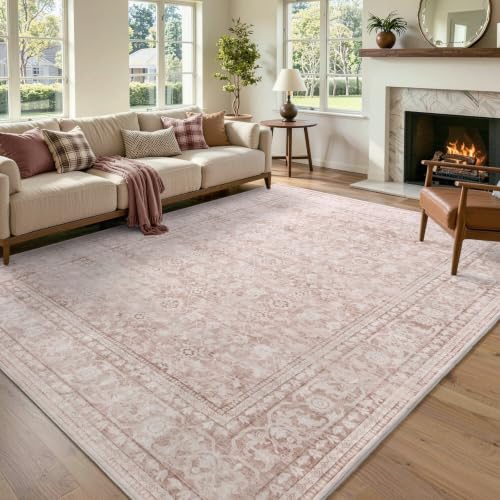 6x9 Ft Large Area Rugs for Living Room, Soft Non-Slip Machine Washable Rug, Vintage Stain Resistant Carpets for Bedroom Nursery Dining Room Home Decor (Grey Pink) - color: F02 Grey/Pink, size: 6' x 9' (Rectangular)