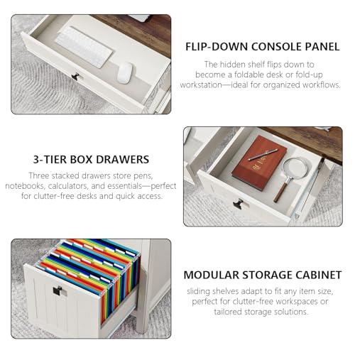 White Farmhouse Desk, 45" Desk with Outlets & File Drawer | At Home Office Desk with Built-in Charging Station, Full Extension Storage for Small spaces, Remote Workers & Students - color: White