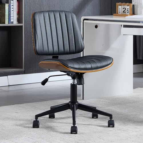 VipDesk Small Home Office Chair - Armless Mid Back Desk Chair with 360° Swivel and Wheels, PU Upholstered Height Adjustable Modern Walnut Computer Chair for Home, Office Meeting Room - White - color: Black, size: Classic