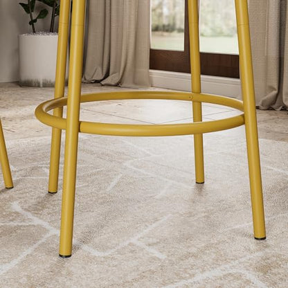 3-Piece Round Bar Table Set with Backrest & Partition, Counter Height Small Dining Table for 2, Includes 2 Foldable Stools, Sturdy MDF & Steel Frame for Kitchen/Dining Room (White+Gold) - color: White+gold