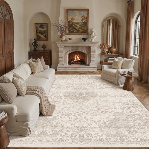 Light Brown 8x10 Area Rug Washable for Living Room | Living Room Rug,Vintage Rug,Bedroom,Dining Room,Office,Farmhouse,Non-Shedding,Non Slip,Low Pile,Soft - color: Light Brown, size: 8' x 10' (Rectangular)