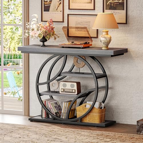 Huuger 41.3 Inch Entryway Table, Console Table with Shelves, Sofa Table | Modern Entrance Table, Console Tables for Entryway, Hallway, Entrance, Foyer, Living Room, O-Shaped Accent Table, Light Grey - color: Light Grey, size: 11.8"D x 41.3"W x 31.5"H