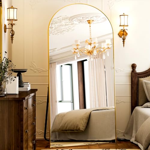GLSLAND-77 x38 Large Arched Full Length Mirror Oversize Floor Mirrors Gold | Aluminum Alloy Frame Freestanding Mirror for Leaning Hanging, Full Body Dressing Mirror for Bedroom Living Dressing Room - color: Gold, size: 77"L x 38"W