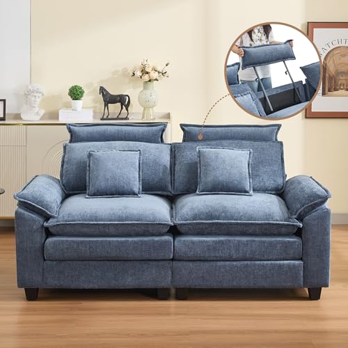 72'' Cloud Modern Loveseat Couch with Detachable Headrest, Modular Sectional Sofa Couch Deep Love Seat, Oversized 2 Seater Chenille Comfy Sofa with Armrests for Living Room, Blue - color: Blue, size: Loveseat