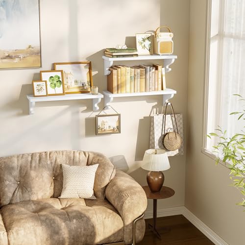Alsonerbay 17-Inch Wood Floating Shelves for Wall 3-Pack, White | Built-in hook brackets, pre-drilled easy assembly, 54 lbs total capacity, ideal for plants & decor in family & nursery spaces - color: White