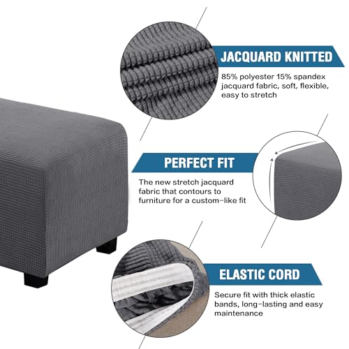 H.VERSAILTEX Ottoman Cover Slipcover Rectangle Fit Length 29"-34" Footrest Sofa Slipcovers Stool Cover Footstool Protector Covers Feature Stretch Thick Soft Jacquard Fabric Removable Washable - Grey - color: Grey, size: Rectangle-Large