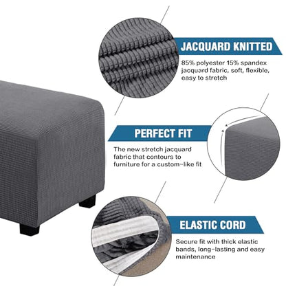 H.VERSAILTEX Ottoman Cover Slipcover Rectangle Fit Length 29"-34" Footrest Sofa Slipcovers Stool Cover Footstool Protector Covers Feature Stretch Thick Soft Jacquard Fabric Removable Washable - Grey - color: Grey, size: Rectangle-Large