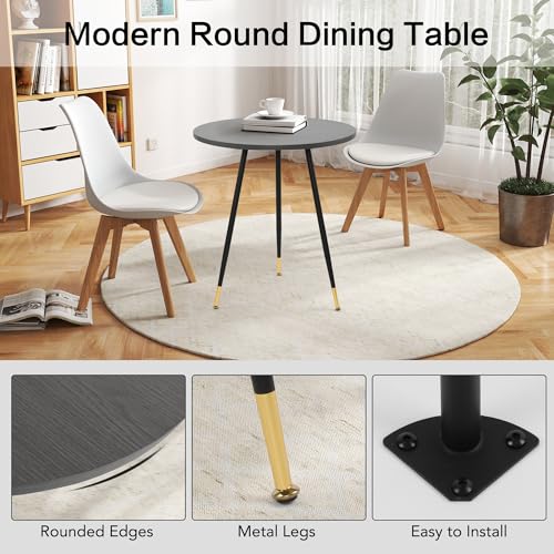 Round Dining Table, 23.6" Kitchen Dining Table with Thickened Tabletop and Metal Pedestal,Mid Century Modern Bistro Table for Dining Room,Small Places, Living Room,Cafe (Gray) - color: Grey