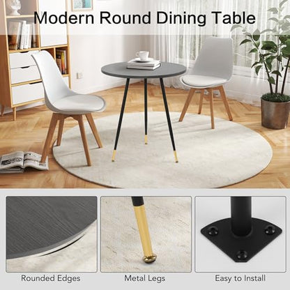 Round Dining Table, 23.6" Kitchen Dining Table with Thickened Tabletop and Metal Pedestal,Mid Century Modern Bistro Table for Dining Room,Small Places, Living Room,Cafe (Gray) - color: Grey
