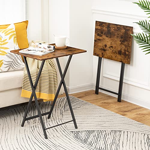 HOOBRO Folding TV Tray Tables, Set of 2 Side Table for Small Space, Industrial Snack Tables for Eating at Couch, Stable Metal Frame, Easy Assembly, Space Saving, Rustic Brown and Black BF25BZ01 - color: Rustic Brown + Black