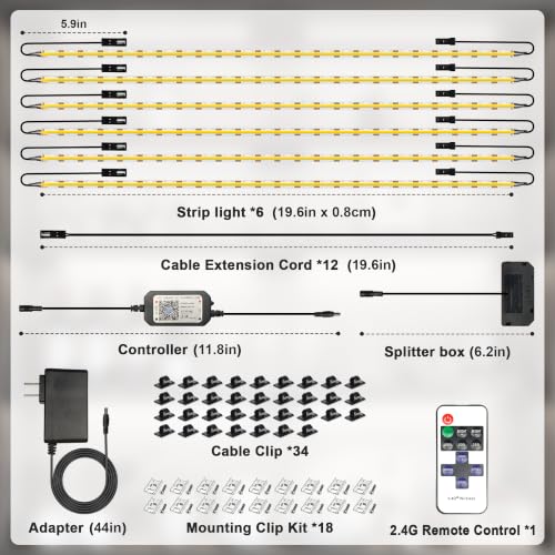 LED Shelf Lights, Under Cabinet Lighting Compatible with Alexa, Dimmable 6000K WIFI Strip Lights for Bookshelf, Display, Book Case Curio, Kitchen with App, Remote, Memory Function (6Pack 20In) - size: 6000K 6Pack 20In