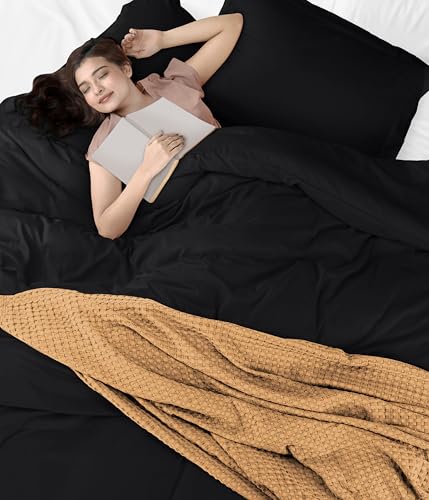 Duvet Cover Twin/Twin XL, 3 PC Cotton Like Polyester, Zipper Closure, Black | Extra Soft and Breathable, Wrinkle & Fade Resistant, Includes Duvet Cover and 1 Pillow Sham, Comforter Not Included, OekoTex - color: Black, size: Twin/Twin XL - Duvet Cover Set