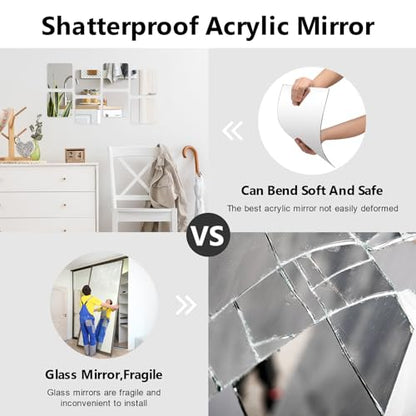 Shiftshade Wall Stickers - Unbreakable Self-Adhesive Mirror Tiles for Bedroom, Home, Gym, Door - Acrylic Shatterproof Sheets, Panels (8x8 Inch, 4 Pcs) - size: 8x8inchx4pack